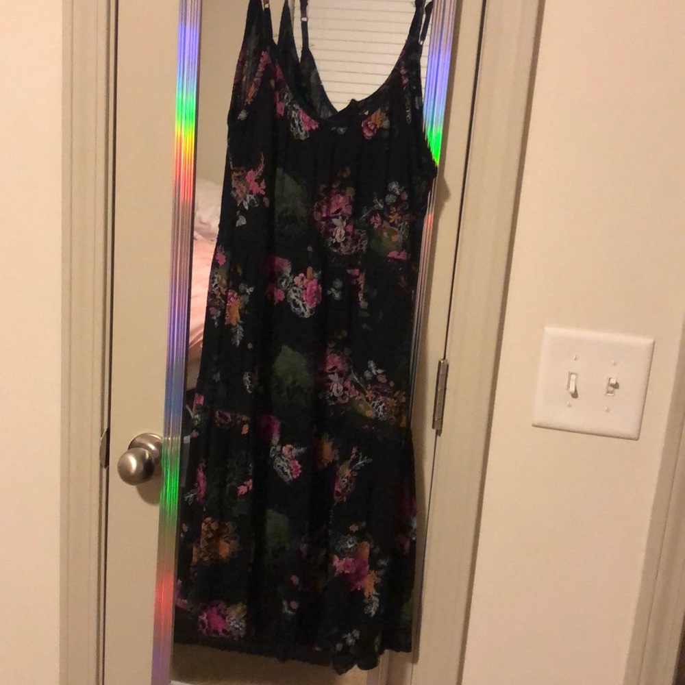 Black Flower Print Mini Babydoll Dress